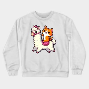 Cute cat riding llama Crewneck Sweatshirt